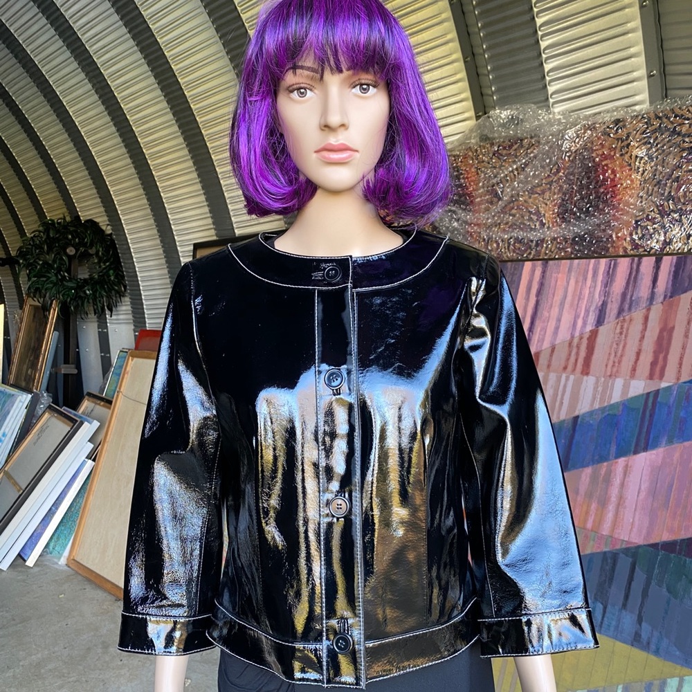 JNY Collection Black Patent Genuine Leather Jacket
